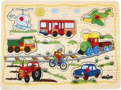 Woody DŘEVO Baby puzzle vkládací na desce s úchyty 8 dílků různé druhy