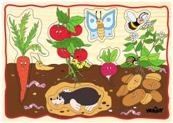 Woody DŘEVO Baby puzzle vkládací na desce s úchyty 8 dílků různé druhy