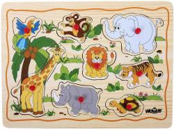 Woody DŘEVO Baby puzzle vkládací na desce s úchyty 8 dílků různé druhy