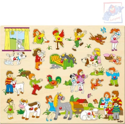 Woody DŘEVO Baby puzzle vkládací velké set 21 dílků s úchyty na podložce Woody DŘEVO Baby puzzle vkládací velké set 21 dílků s úchyty na podložce