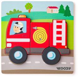 Woody DŘEVO Baby vkládací puzzle auto hasiči skládačka 5 dílků na desce