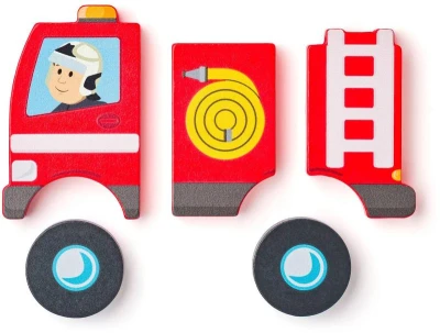 Woody DŘEVO Baby vkládací puzzle auto hasiči skládačka 5 dílků na desce