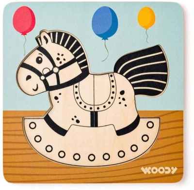 Woody DREVO Baby vkladacie puzzle koník skladačka 5 dielikov na doske
