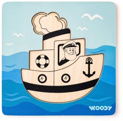 Woody DREVO Baby vkladacie puzzle loďka skladačka 5 dielikov na doske