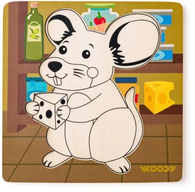 Woody DREVO Baby vkladacie puzzle myška skladačka 5 dielikov na doske