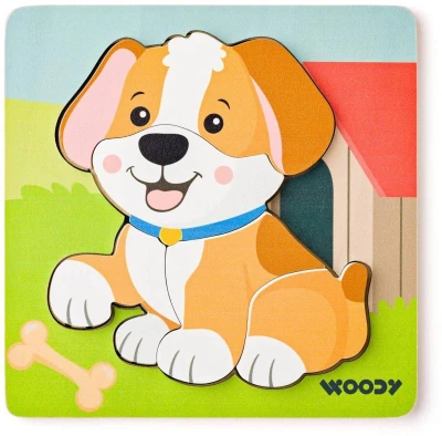 Woody DŘEVO Baby vkládací puzzle pejsek skládačka 5 dílků na desce Woody DŘEVO Baby vkládací puzzle pejsek skládačka 5 dílků na desce