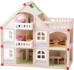 Woody DŘEVO Domeček s balkónem set se 4 panenkami a doplňky 2 patra Woody DŘEVO Domeček s balkónem set se 4 panenkami a doplňky 2 patra