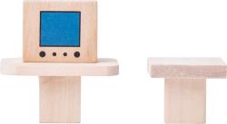 Woody DŘEVO Domeček s balkónem set se 4 panenkami a doplňky 2 patra