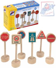 Woody DŘEVO Dopravní značky 10cm příslušenství k dráze set 6ks Woody DŘEVO Dopravní značky 10cm příslušenství k dráze set 6ks