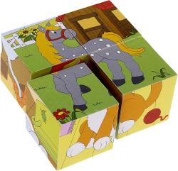 Woody DŘEVO Kostky obrázkové 5cm statek set 4ks kubus (dřevěná hračka)