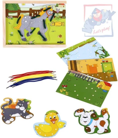 Woody DŘEVO Krabička Prošívací Zvířátka (dřevěná hračka) Woody DŘEVO Krabička Prošívací Zvířátka (dřevěná hračka)