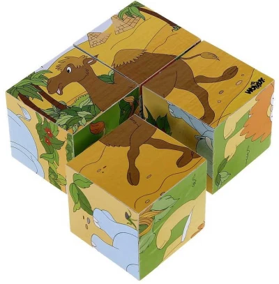 Woody DŘEVO Kubus Safari obrázkové dětské kostky 4ks (dřevěná hračka)