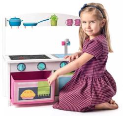 WOODY DŘEVO Kuchyňka úložná lavice s opěrátkem 2v1 (dřevěná hračka)