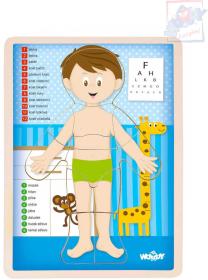 Woody DŘEVO Puzzle kluk naučná skládačka set 13 dílků s podložkou Woody DŘEVO Puzzle kluk naučná skládačka set 13 dílků s podložkou