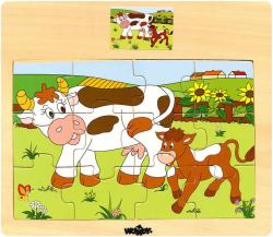 Woody DŘEVO Puzzle na desce Zvířátka domácí s mláďátky 6 druhů