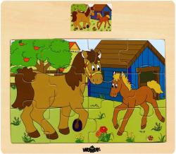 Woody DŘEVO Puzzle na desce Zvířátka domácí s mláďátky 6 druhů