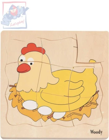 Woody DŘEVO Puzzle naučné vývoj slepice 4 vrstvy 4 obrázky 4v1 na desce Woody DŘEVO Puzzle naučné vývoj slepice 4 vrstvy 4 obrázky 4v1 na desce