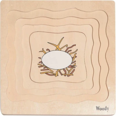 Woody DREVO Puzzle naučné vývoj sliepka 4 vrstvy 4 obrázky 4v1 na doske