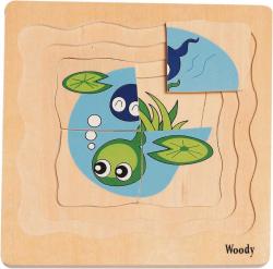 Woody DŘEVO Puzzle naučné vývoj žáby 4 vrstvy 4 obrázky 4v1 na desce