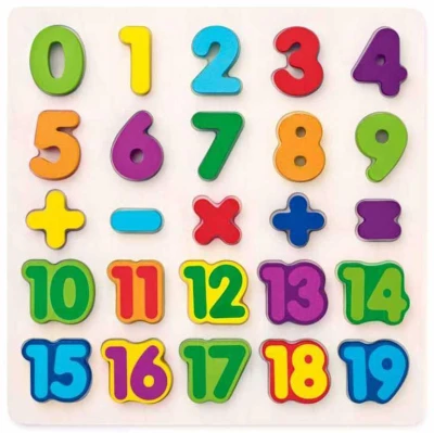 Woody DŘEVO Puzzle vkládací číslice na desce (dřevěná hračka)