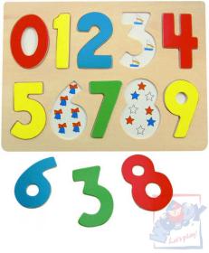 Woody DŘEVO Puzzle vkládací číslice s beruškami na desce