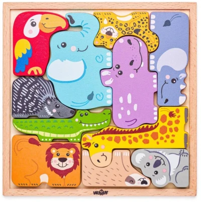 Woody DŘEVO Puzzle zvířátka 11 dílků na desce (dřevěná hračka)