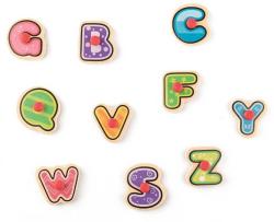 Woody DŘEVO Razítka puzzle vkládací s úchyty 2v1 abeceda set 26ks s poduškou