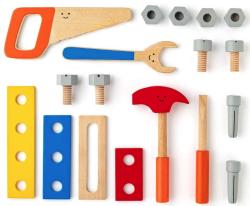 Woody DŘEVO Set dětské pracovní nářadí veselé 18ks v přenosném boxu