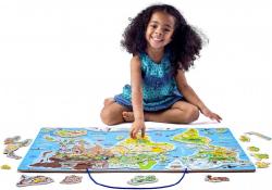 Woody DŘEVO Svět v obrázcích 77x47cm Hra Puzzle naučné 2v1 mapa světa 86 dílků