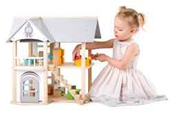 Woody DŘEVO Vila Isabelle set s nábytkem a 2 panenkami (dřevěná hračka)