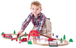 Woody DŘEVO Vláčkodráha hasiči s elektrickou mašinkou na baterie