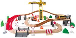 Woody DŘEVO Vláčkodráha s jeřábem a doplňky 70 dílků vláček na baterie