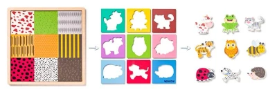 Woody Puzzle so zvieratkami, tvary - farba drevené