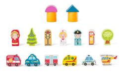 WOODY Stavebnice kostky ze dřeva Město v kyblíku, 115 ks