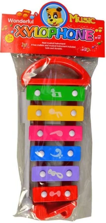 Xylofón detský farebný 25cm set so 2 paličkami kov (hudobné nástroje)