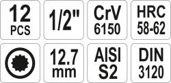 Yato Bity sada 12 ks HEX, SPLINE