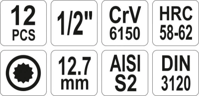 Yato Bity sada 12 ks HEX, SPLINE