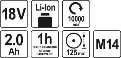 Yato Bruska úhlová AKU 125 mm 18V 10000 ot.