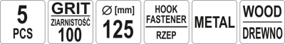 Yato Brusný papír 125 mm P100 5 ks suchý zip