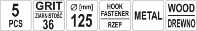Yato Brusný papír 125 mm P36 5 ks suchý zip