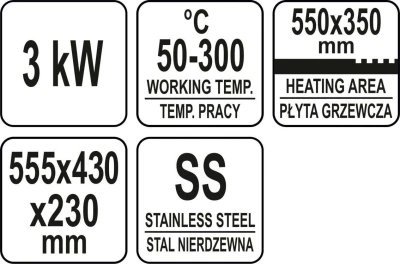 Yato Gastro Grilovací deska drážka/hladká 3000W 550mm