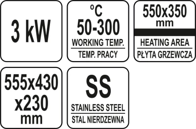 Yato Gastro Grilovací deska hladká 3000W 550mm