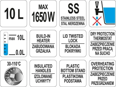Yato Gastro Varný termos 1650W 10l plastové úchyty