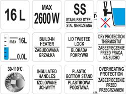 Yato Gastro Varný termos 2600W 16l plastové úchyty