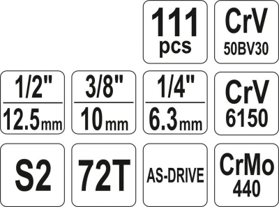 Yato Gola sada 1/2[34], 3/8[34], 1/4[34] + príslušenstvo 111 ks