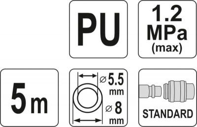 Yato Hadica vzduchová špirálová PU 5,5x8mm, 5m