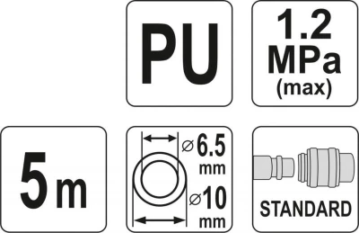 Yato Hadice vzduchová spirálová PU 6,5x10mm, 5m