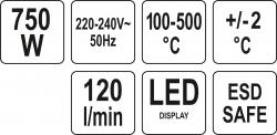 Yato Horkovzdušná pájecí stanice s LED displejem 750W