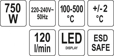 Yato Horkovzdušná pájecí stanice s LED displejem 750W