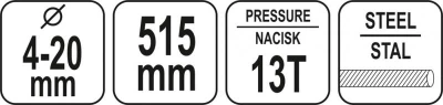 Yato Kleště hydraulické na štípání arm. drátů 4-20 mm